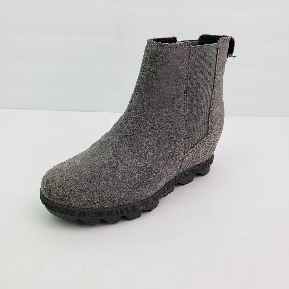 Sorel Joan Of Arctic Girls Size 3Y Gray Suede Hidden Wedge Chelsea Booties Boots
